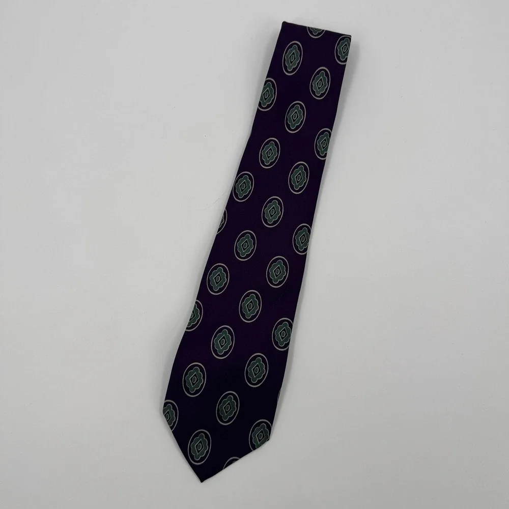 Polo Ralph Lauren Purple Medallion Silk Tie Geometric Print Hand Made‎ USA